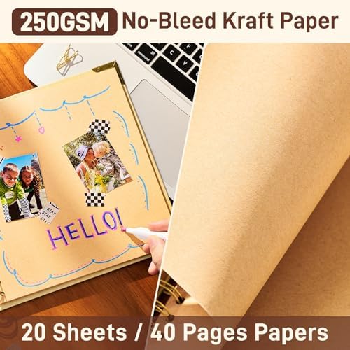 8x8 Scrapbook Album, Handmade Lokta Paper Cover, 40 Pages 250gsm Acid-Free Kraft Paper, DIY Memory Photo Album with Metal Corners & Inner Pocket for Wedding, Anniversary, Baby, Family - Image 5