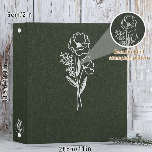Lanpn 8.5x11 inch Scrapbook Photo Album, Linen Cover Archival Acid Free Top Load 3 Ring Binder Folder Photo Book 8.5 x 11 with 30 Plastic Sleeves 60 Pages (Green) - Image 2