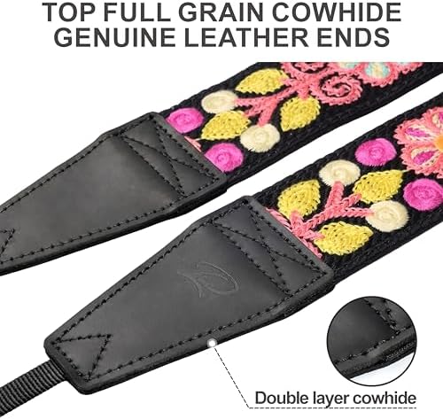 Padwa Lifestyle Colorful Crochet Camera Strap - 2" Full Grain Leather Ends Camera Straps for Photographers, Vintage Woven Cotton Soft Suede Fabric Padded Strap with Quick Release fits All Cameras - Image 2