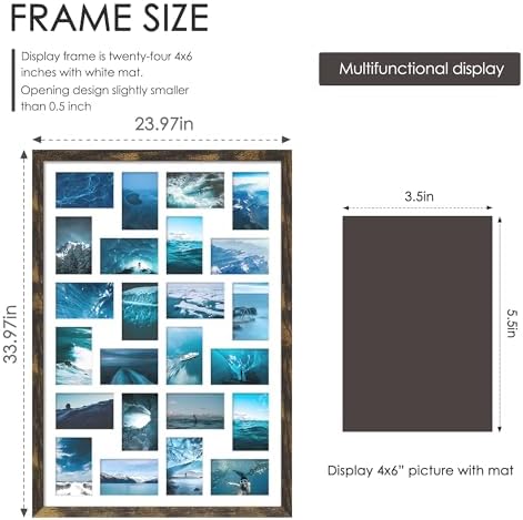 DUENPY 22x32 Collage Frame For 24 4x6 Photos Brown - Image 2