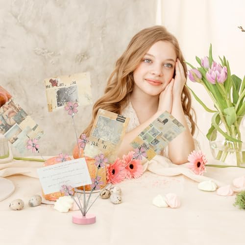 Tandefio 8 Branch Gift Card Tree Holder, Photo Stand with Clips, Pink - Image 6