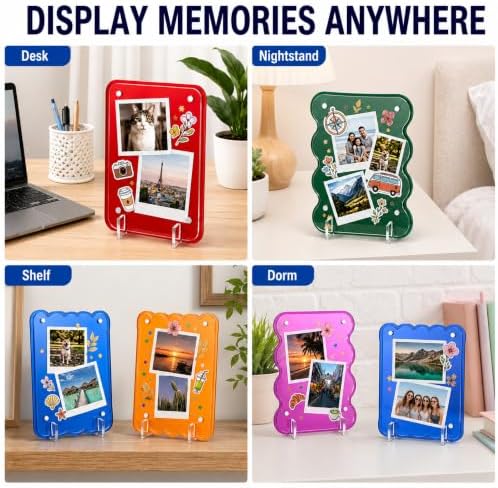 Sliner 5 Pack Colorful Acrylic Picture Frame for 4.21 x 3.46 Inch Instant Film Photos, Magnetic Desktop Display Frames Compatible with I-type/600/sx-70 Photo - Image 4