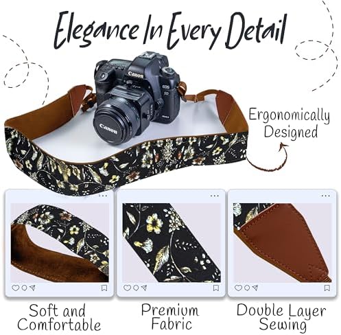 Art Tribute Camera Strap - Shoulder, Crossbody & Neck Camera Strap for Photographers, Fits All Cameras, Canon Nikon Sony Fujifilm, Padded Strap W/Quick Release, Embroidered Cotton & Leather Ends - Image 3