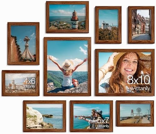 Vittanly 10 Pack Picture Frames Collage Wall Decor, Walnut Brown by Vittanly