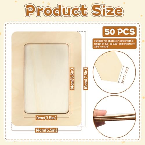 VOKOY 50 Pack Wooden Picture Frames for Crafts, DIY Wood Craft Picture Frames Bulk for 4" x 6" Photos,Unfinished Standing Photo Frames DIY Crafts Wood Decorate for Birthday Party Gifts - Image 2
