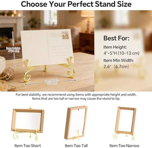 Artliving Plate Stands for Display, 4 Inch Decorative Plate Holder, Metal Picture Stand for Table, Small Easels for Display Card, Photo, and PSA Slab - Ideal for Party and Wedding (Gold, 2 Pack) - Image 5