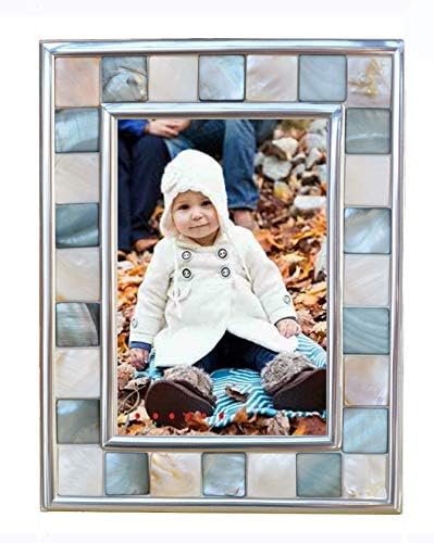 Baby Picture Frame 3.5x5 Mother of Pearl 3 1/2 by 5 Silver Plate Photo Frame Mosaic Tableto Frame (Grey+ White,1pc) by GIFTME5