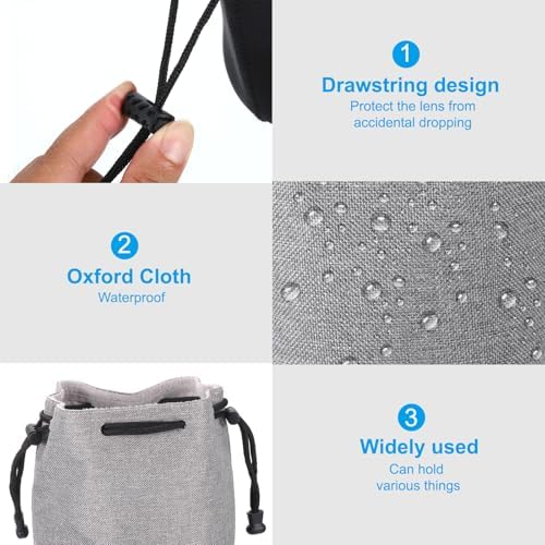 PATIKIL Soft Drawstring Lens Case, Lens Pouch Bag with Cotton Pad 5.91" x 3.94" Thick Fleece Cloth Camera Lens Bag for SLR Lens Water Cups, Grey - Image 4