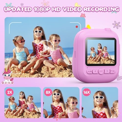Kids Instant Print Camera, 1080P HD Video & 2.4" Screen Toy Camera | Includes 32GB Card & Print Paper, Inkless Print, 16X Zoom, Christmas Birthday Dinosaur Gifts for Boys Girls Age 3-12 - Image 3