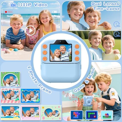 Kids Instant Camera with 64GB SD Card, Portable Digital Camera Toy for Girls and Boys Ages 3-12, Toddler Christmas and Birthday Gift for 3 4 5 6 7 8 9 10 Year Old Kids (Blue) - Image 3