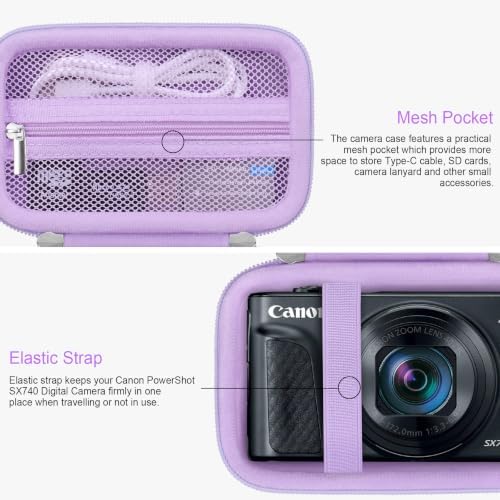 RAIALL Camera Case for Canon PowerShot SX740 HS/ SX730 HS/ SX720 HS/ SX620 HS Digital Camera, 4K Video Camera Hard Carrying Case Protective Travel Bag, Mesh Pocket for Batteries and USB Cable, Purple - Image 4