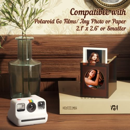 WINKINE Acrylic Polaroid Go Frame & Photo Storage Box for Polaroid Go GEN3/GEN2 Films, 2.1'' x 2.6'' Film Frame, Vintage Box with Sliding Lid, Amber, 1 Pack - Image 2
