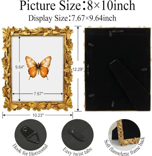 Gold 8X10 Vintage Picture Frames Golden Butterfly Elegant Retro European Design, Antique Photo Frame for Wall Hanging and Tabletop Display, Retro Design Home Decor - Image 3
