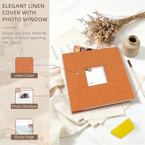Popotop Photo Album Self Adhesive with Picture Display Window,40 Pages DIY Scrapbooking Supplies Kit for 4x6 8x10 Picture,Linen Cover Memory Book for Baby Wedding, with Scraper and Metallic Pen - Image 3