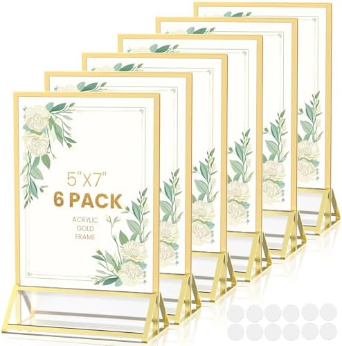 6 Pack Acrylic Sign Holder 5X7 Double-Sided Gold Frames by AcrylicSignHolderMahjongRacks%EF%BC%8CMahjongBags