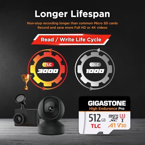 [5-Yrs Free Data Recovery] GIGASTONE 512GB Micro SD Card, TLC High Endurance Pro, Speed Up to 140/120 MB/s, Compatible with REDTIGER Rove VIOFO VANTRUE PRUVEEO Dash Cam, MicroSDXC UHS-I A1 V30 U3 - Image 3