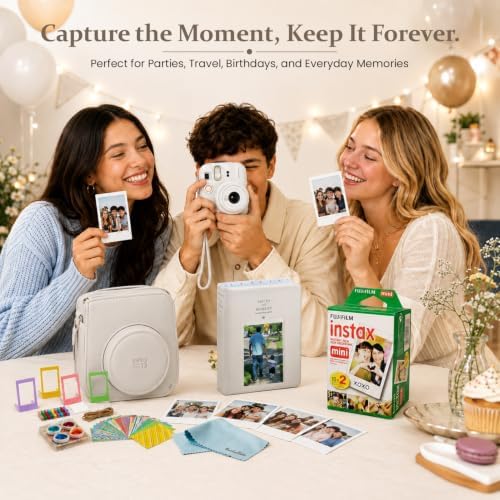 FUJIFILM instax Mini 13 Clay White Instant Camera Bundle with 20 Sheets instax Mini Film, Carrying Case, Photo Album, Assorted Photo Frames & BluebirdSales Microfiber Cleaning Cloth - Image 5