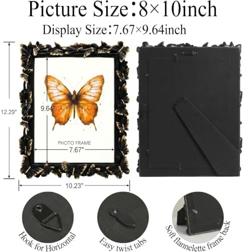 Black 8X10 Vintage Picture Frames Gold Butterfly Elegant Retro European Design, Antique Photo Frame for Wall Hanging and Tabletop Display, Retro Design Home Decor - Image 3