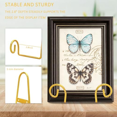 YY YEARCHY Metal Plate Stand Holder, Wall Hanging Display Rack, Sturdy Iron Easel for Displaying Plates (6-12 Inch), Bowls, Platters, Art, Photos, Books (4, Gold, 5.7"x3.2"x2.8") - Image 5