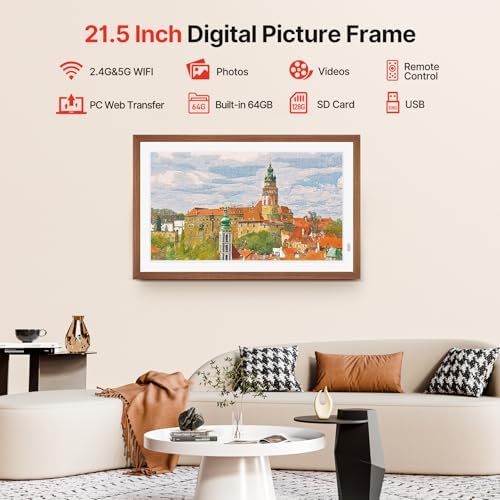 Uhale 21.5" Large Digital Picture Frame WiFi Wood with Remote Control, 1920 x 1080 FHD IPS No Touch Screen Electronic Photo Frames Wall Mount with 64GB, Support SD USB, Share Photos Videos Instantly - Image 6