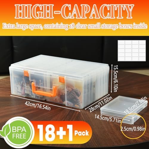Photo Storage Box 5 x 7 Inches, 18 Inner Photo Cases with Dividers, Clear Acid-Free Photo Storage Containers with Handle, Photo Organizer Craft Keeper for Stickers, Craft, Stamp - Image 2