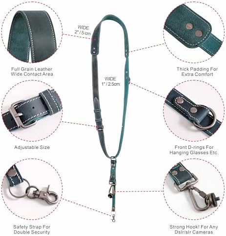 Padwa Lifestyle Green Single Camera Harness Strap for One Camera - Professional Single Full Grain Leather Camera Harness with Thick Padded,Quick Release Gear DSLR Camera Straps for Photographers - Image 2