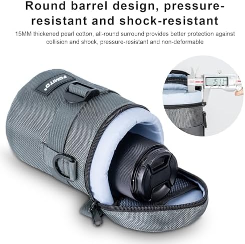 FOMITO Camera Lens Case Pouch Bag for Canon EF-S 17-55mm/17-85mm,EF 35mm f2, Nikon AF-S 18-200mm/18-105mm/18-300mm, Fujifilm XF 56mm f1.2 R & More Lens Below 3.94" x 6.1"(D x L) - Grey M size - Image 3