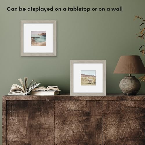 Americanflat 8x8 Picture Frame with Shatter-Resistant Glass - Use as 4x4 Frame with Mat or Display 8x8 Photo Without Mat - Signature Collection - Square Frames for Tabletop and Wall - Driftwood - Image 4