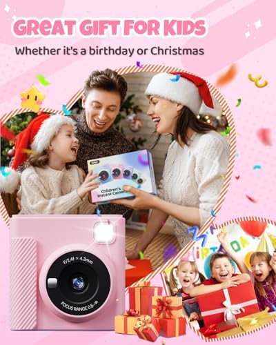 TIATUA Kids Instant Print Camera, 1080P HD Video Digital Toy, Pink - Image 6