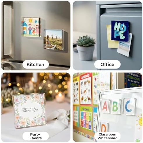 24 Pack Clear Acrylic Fridge Magnets - DIY Magnetic Photo Frames with Magnet & Adhesive Backing. Bulk Craft Kit Includes 26 Blank Cards & Organizer Box for Office Decor, Gifts & Art. - Image 6