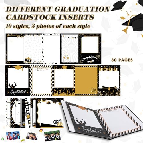Pasimy Graduation Scrapbook Kit A4 Photo Album 60 Pages Removable DIY Memory Scrap Book Grad Picture Album with Stickers Holds 4x6 5x7 8x10 Pictures for Grad Class of 2026 Graduation Gifts(Classic) - Image 3