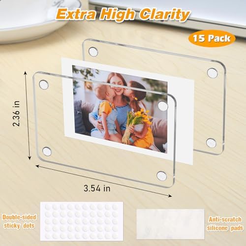 SUNEZLGO 15 Pack Acrylic Fridge Magnetic Frame for Polaroid, 2.36x3.54 In Mini Picture Frames for Fujifilm Instax Mini, Double Sided Photo Refrigerator Magnet Picture Frame Clear Picture Display Frame - Image 2