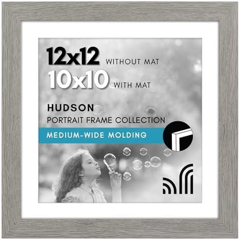Americanflat 12x12 Picture Frame - Matted to 10x10 - Grey Wood by Americanflat