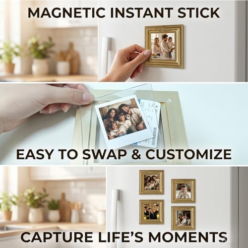 Vintage Mini Gold Magnetic Picture Frames for Refrigerator, 2-Pack Antique Magnet Photo Frames, Magnetic Photo Sleeves for Wallet Photos, Mini Art & Metal Surface Decor - Image 5