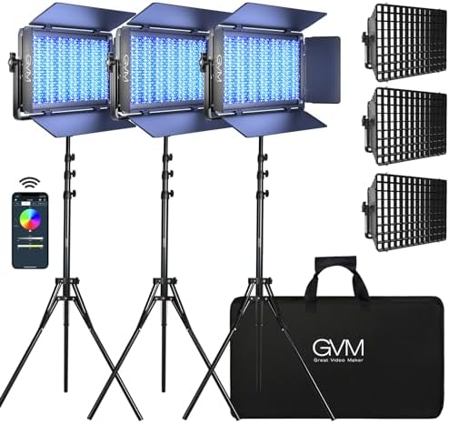 GVM 1500D RGB LED Video Light with Softbox, 75W Video Lighting Kit with Bluetooth Control, 3 Packs Led Panel Light for Photography, YouTube Studio, Broadcasting, 18 Kinds Lighting Scene by GVMGreatVideoMaker