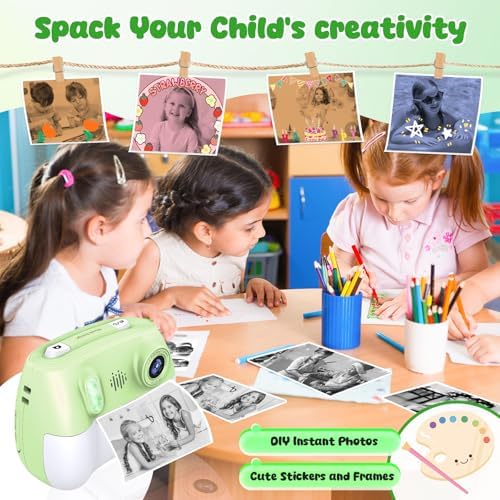 Kids Camera Instant Print 1080P Front Rear Dual Selfie - Toddler Cameras with Digital Video Games,32GB & 5-Color Print Paper/ 250 Photos,Easy to Use & Great Toys Gifts for Boys Girls, Ages 3-12 Green - Image 4