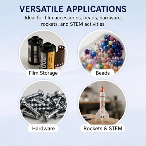 Yudylg 100 PCS Plastic Film Canister Holder with Film Canisters with Caps, 35mm Film Canister Set, Film Canisters for Rockets, Film Storage, White - Image 5