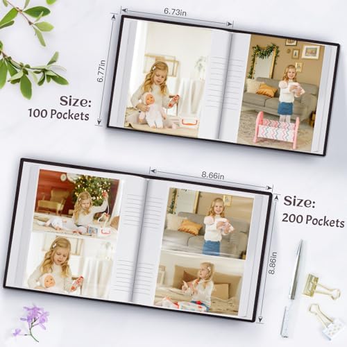 Popotop Photo Album 4x6 100 Photos with Writing Space, Leather Cover Album with Display Picture Window, Photo Book for Wedding Family Baby Gift - Image 4