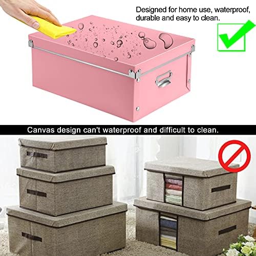 SEEKIND Storage Box, Decorative Storage Bins with Lid,3 in 1 Set,Plastic,with Handles,Press-Stud Fastening,Moisture-proof,Foldable for Space Saving Storage,for Clothes,Cosmetic,Blankets (Pink) … … - Image 4