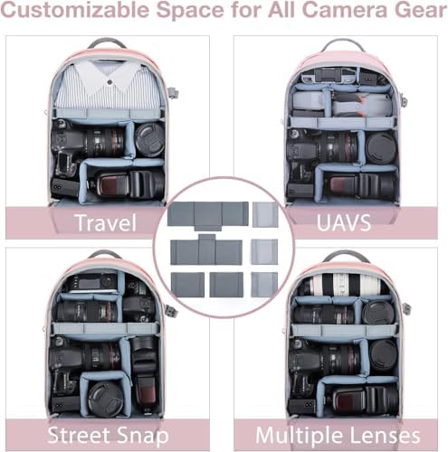 BAGSMART Camera Backpack, DSLR SLR Camera Bag Backpack Fits 15.6 Inch Laptop, Waterproof Camera Case for Photographers and Women,with Rain Cover,Tripod Holder,Pink - Image 6