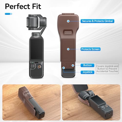 AMAZEAR Gimbal Screen Protective Cover for DJI OSMO Pocket 4/3/Xtra Muse, Pocket4 Accessories Portable Lens Cap Hard Case with Soft Lining for Carry/Protection/Storage, Quick Open/Close, Brown - Image 2