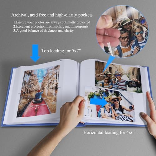 1DOT2 Photo Album with Writing Space, 100 Pages, Linen Cover, Blue - Image 2