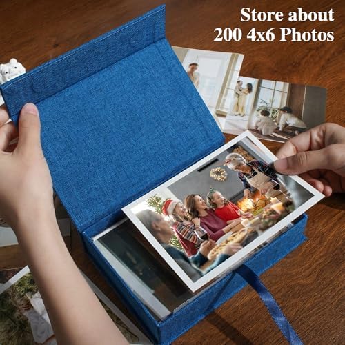 Photo Storage Box 4x6, Linen Photo Box - Blue - Image 2