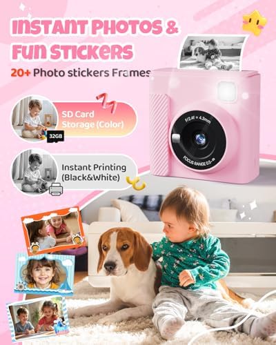 TIATUA Kids Instant Print Camera, 1080P HD Video Digital Toy, Pink - Image 3