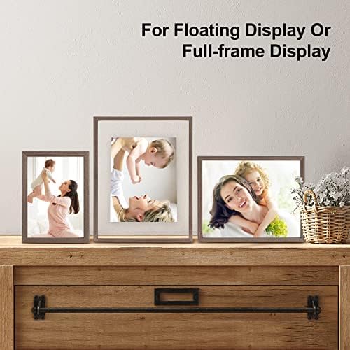 Egofine 8x10 Floating Frames Set of 2, Double Plexiglass Picture Frame, Made of Solid Wood Display Any Size Photo up to 8x10, Wall Mount or Tabletop Standing, Brown - Image 5