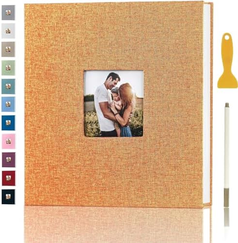 Photo Album Self Adhesive Pages Scrapbook, 11x10.6 Orange 40 Pages by Aenbuslm