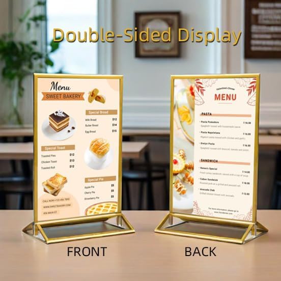 6 Pack Acrylic Sign Holder 8.5 x 11 Gold Picture Frames for Wedding Table Numbers Holders,Double Sided Display Stand for Halloween Christmas Decor,Restaurant Menu Holder Party Plastic Sign Holder - Image 5