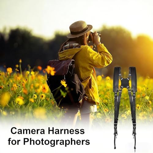 Camera Harness,Dual Camera Harness for Photographers,Leather Dual Camera Strap for Two DSLR/SLR Cameras,Adjustable - Image 6