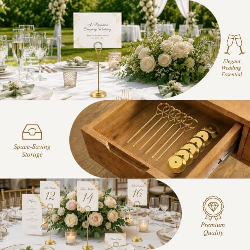 Radezon 12 Pcs Gold Table Number Holders, 6 Inch Tall Place Card Holders for Table, Sturdy Photo Picture Holders with Anti-Tip Base for Wedding Reception, Party, and Event Centerpiece - Image 6