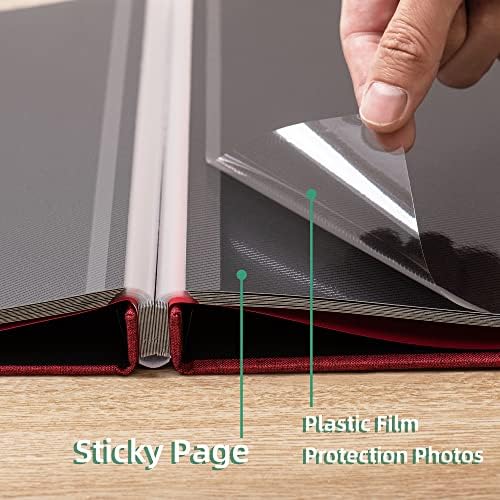 Photo Album Self Adhesive Scrapbook 3x5 4x6 5x7 6x8 Magnetic Album DIY Scrap Book 11x10.6 Inch 40 Black Sticky Pages Linen Cover DIY Photo Album(Red) - Image 5